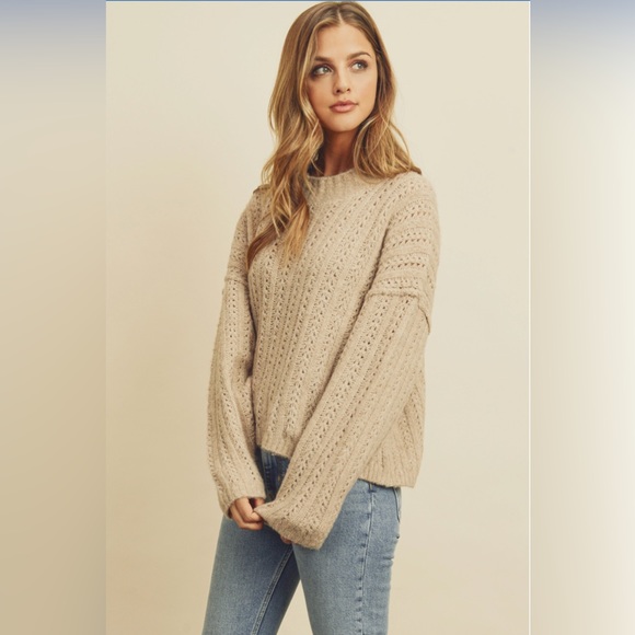 Open Knit Mock Neck Long Sleeve Sweater - Picture 3 of 14